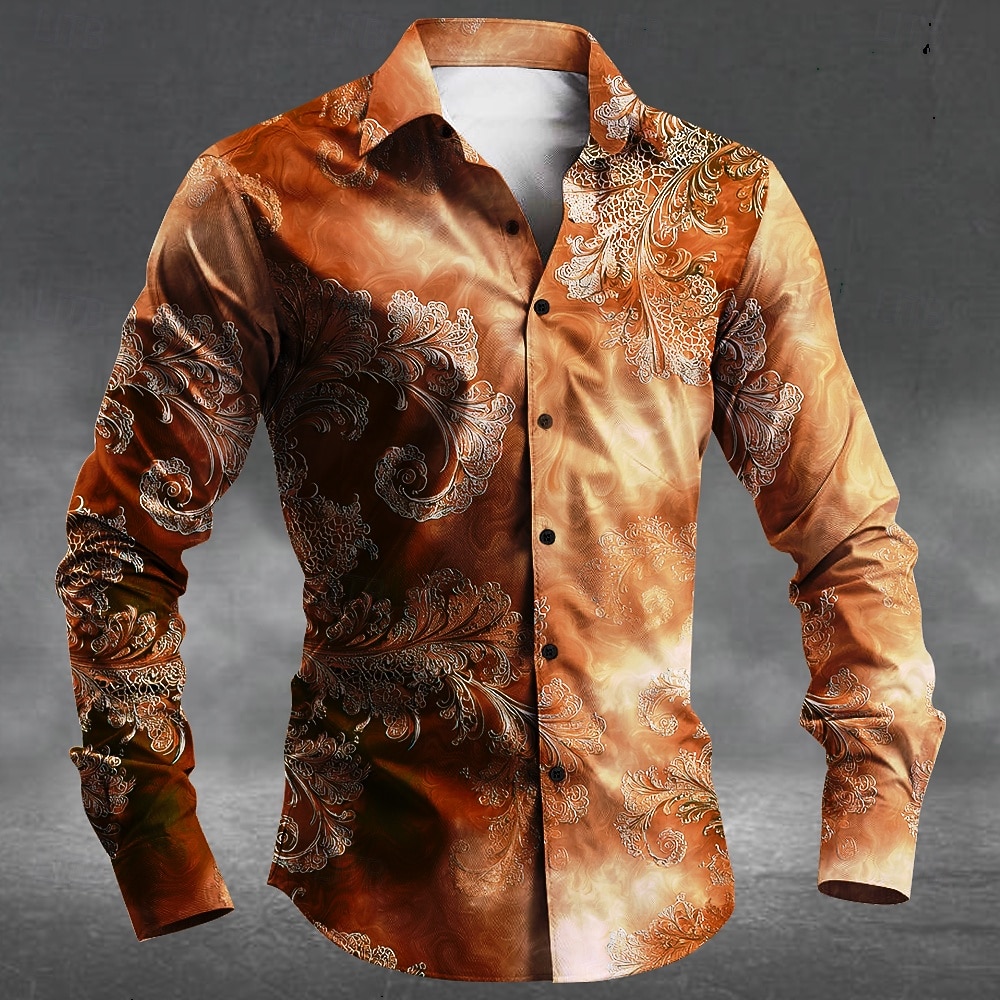 Heren Bloemenprint Kostuums Overhemd Knop Overhemd Lange Mouw Donker Punk Gothische Stijl Buiten Vakantie Zomer Lente Turndown 3D Print Gekraagde Overhemden Blauw Paars Oranje 2026 - $27.99 –P3