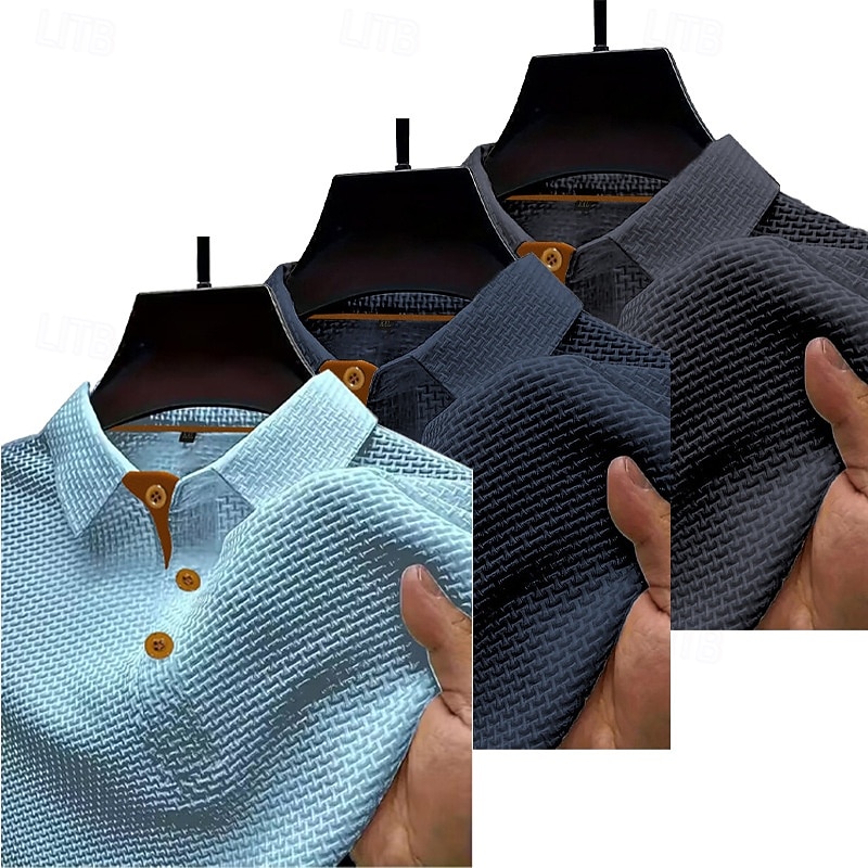 Πολλαπλές συσκευασίες 3 τεμ Ανδρικά Πέτο Κοντομάνικο Λευκό / Μαύρο / Μπλε Button Up Polos Πουκάμισο γκολφ Μπλουζάκια Golf Polos Ζακάρ Σκέτο Διακοπές Καθημερινά Ρούχα Πολυεστέρας Καλοκαίρι 2026 - $48.99 –P2