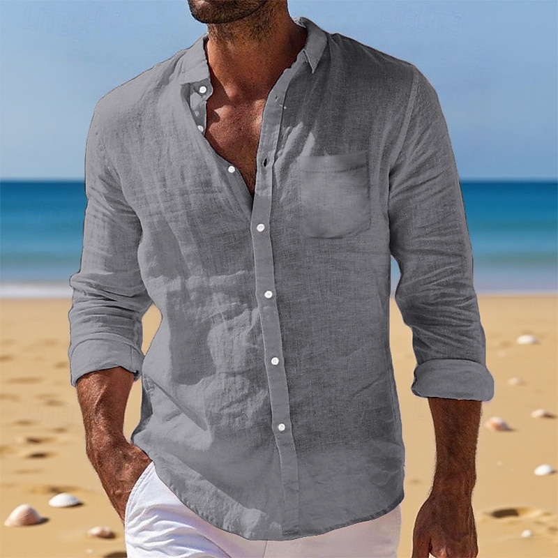 Voor heren Overhemd Linnen overhemd Zomer overhemd Button-down overhemd Strand hemd Overhemden zonder broek Effen Vakantie Alledaagse kleding Zwart Wit Lichtgroen Blozend Roze Lange mouw Strijkijzer 2025 - $21.99 –P9