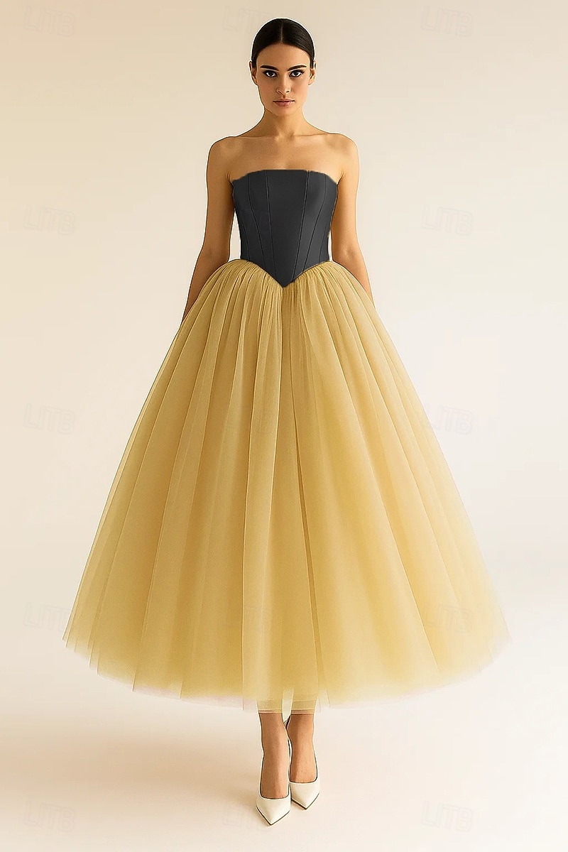 Linha A Vestidos de cocktail Elegante Traje formal Formal Casamento Longuette Sem Manga Sem Alças Tule com Fenda Dupla 2025 de 2025 por $139.99 –P4