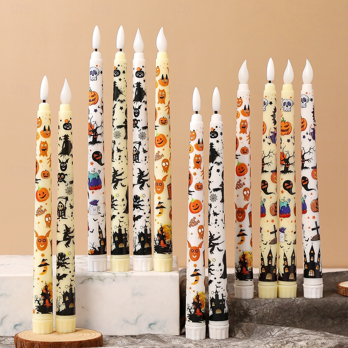 Candele a LED senza fiamma con motivo colorato di Halloween, candelieri a batteria con telecomando a 11 tasti e timer, luci a fiamma tremolante 3D per cene, decorazioni per interni, regali (6 pezzi del 2025 a $22.99 –P4