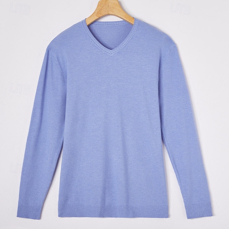 Herr Klänning tröja Pullover tröja Ribbad Sticka Vanliga toppar Stickat Slimmad passform Slät V-hals Modernt Modernt Xmas Arbete Kläder Vinter Gul Blå S M L 2025 - $28.99 –P10