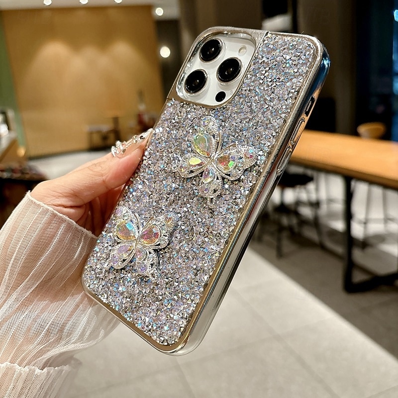 טלפון מגן עבור iPhone 16 15 14 Pro Max Plus 16e 13 Pro Max כיסוי אחורי בלינג גליטר מבריק עמיד בזעזועים פרפר צפוי 2025 - $12.99 –P8