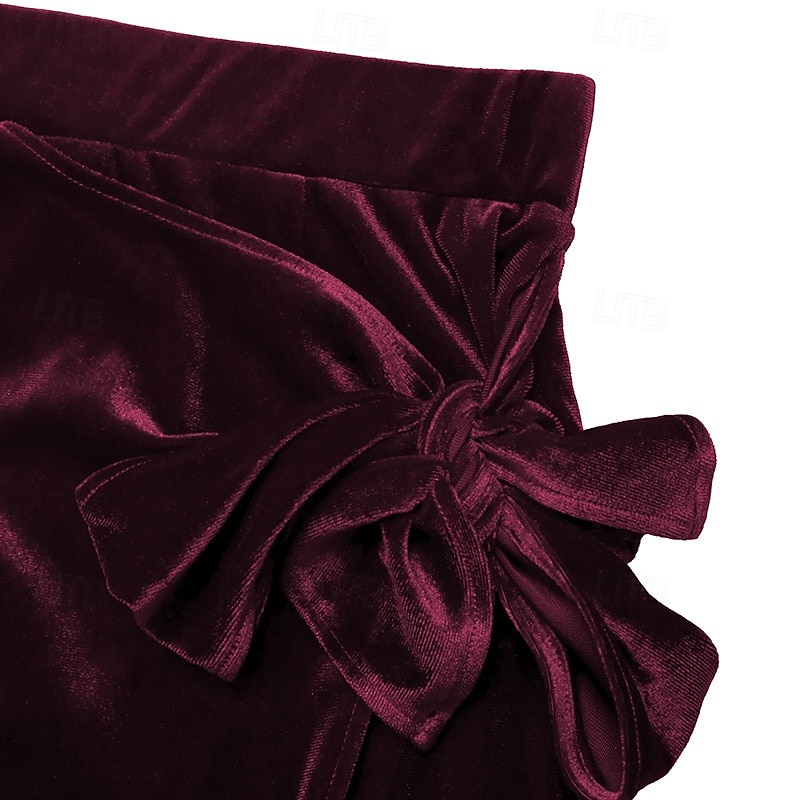 Femmes Jupe Élégant ancien Mode Sexy Midi Taille Moyenne Jupes Uni Froncé Fendu Micro-Élastique École Noël Rouge bordeaux Printemps Polyester Velours de 2025 ? $26.99 –P6