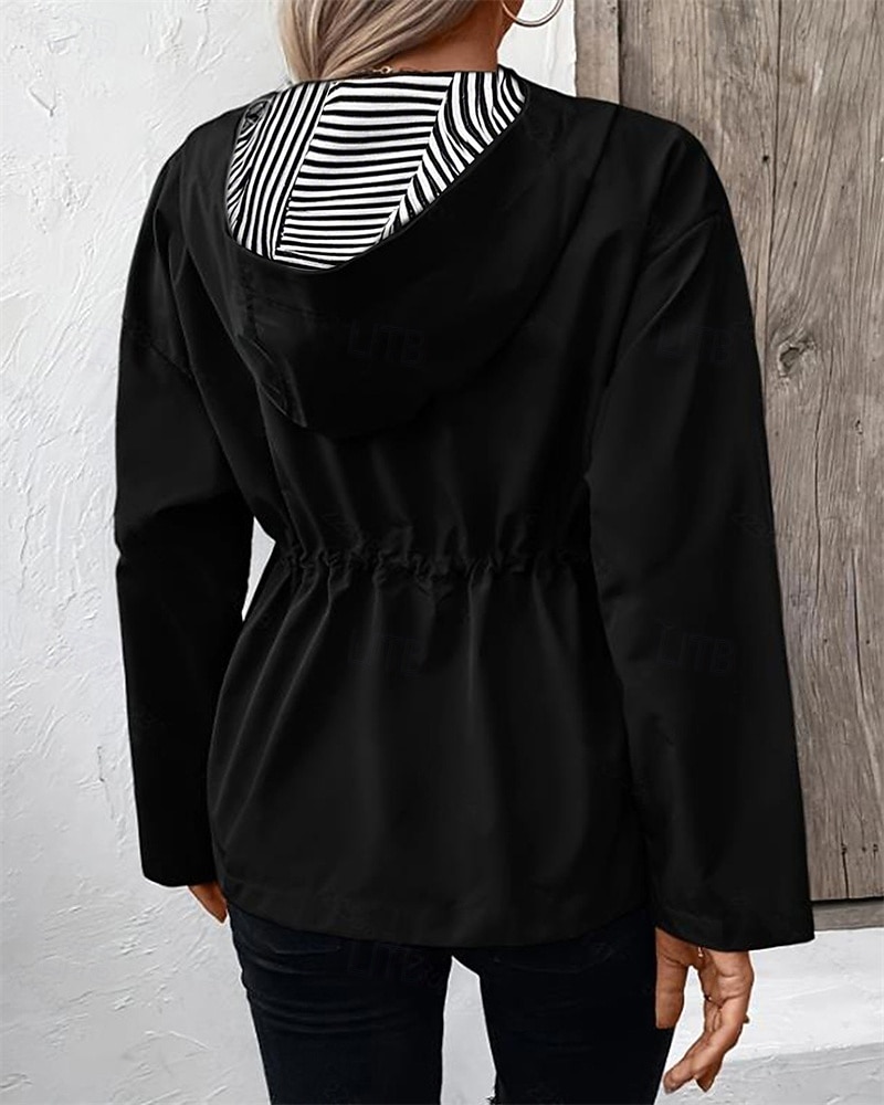 Mulheres Jaqueta casual Jaquetas de chuva impermeáveis Capas de chuva Prova-de-Água A Prova de Vento Zíper Bolsos Moda Ao ar livre Tecido Para Noite Final de semana Zíper Padrão Com Capuz Normal de 2025 por $29.99 –P7
