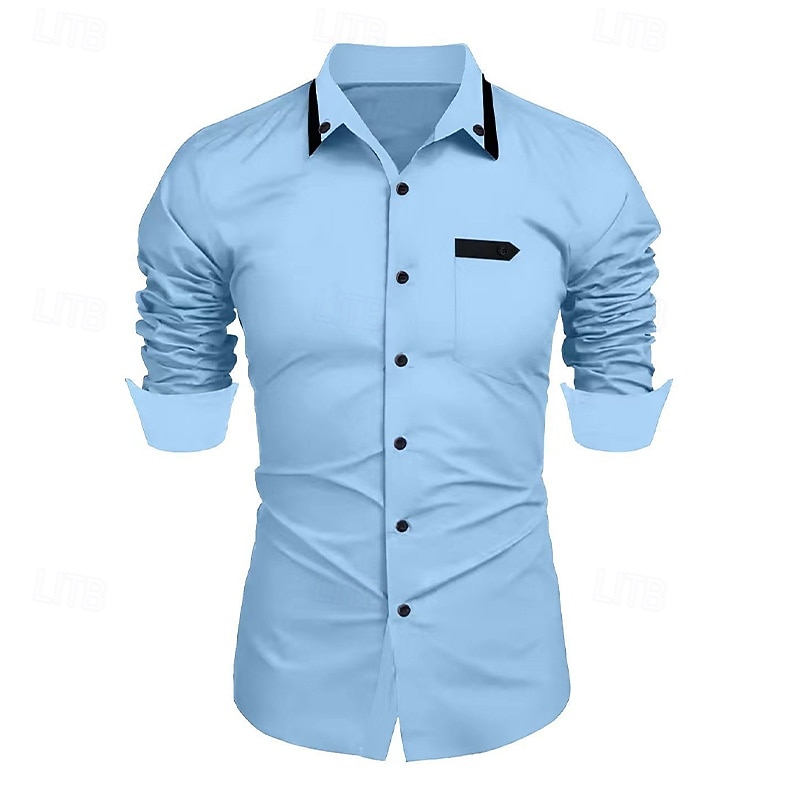 Herren Hemd Kleidhemd Einfach Formell Hochzeit Schwarz Weiß Wein Marineblau Langarm Umlegekragen Sommer Frühling Bekleidung 2025 - $23.99 –P2