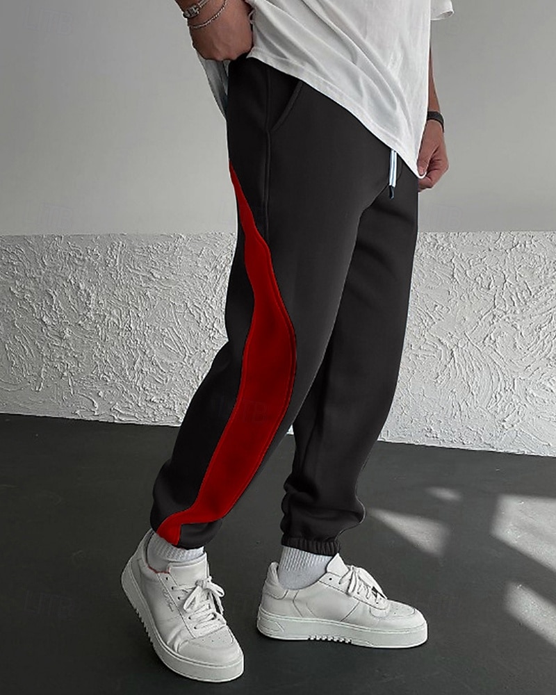 Pánské Tepláky Běžec Kalhoty Šňůrky Kapsy Elastický pas Barevné bloky Pohodlné Outdoorové sporty Denní Módní Na běžné nošení Černočervená Bílá  / modrá Lehce elastické 2025 - $29.99 –P15