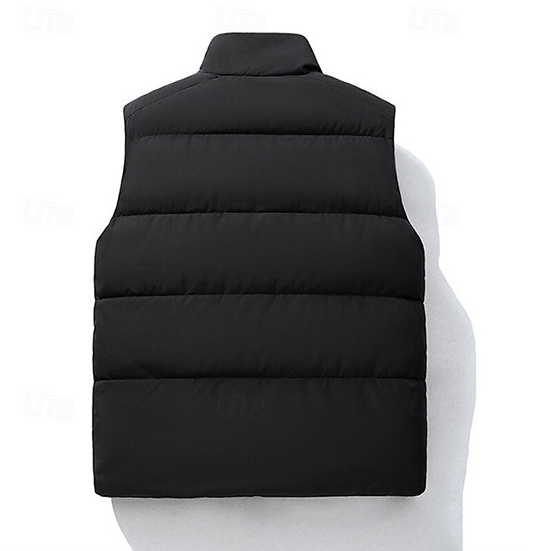 Homme Gilet matelassé Gilet Vacances Quotidien Date Mode Occasionnel Hiver Avec Poches Polyester Chaud Confortable Couleur Unie Fermeture éclair Col montant Coupe régulière Noir Gris Gilet de 2026 ? $38.99 –P4