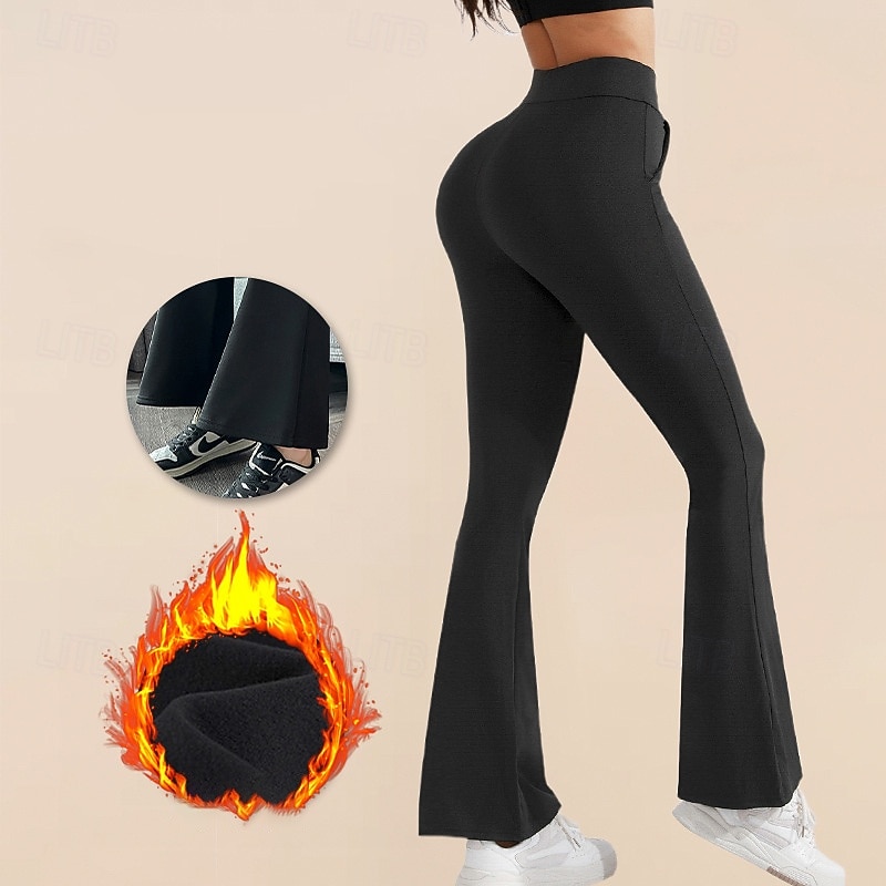Mujer leggings acampanados Leggings de yoga de vellón Con bolsillos Alta cintura Gimnasio De Deporte Pilates Prendas de abajo Color sólido Negro Invierno Deportes Ropa de Deporte 2025 - $15.49 –P1