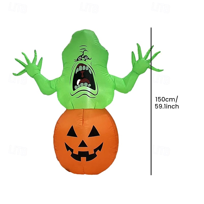 1 peça 1,5m/4,92 pés abóbora fantasma de cabeça verde sorridente de Halloween com lâmpada inflável modelo de ar para áreas internas e externas pátio jardim gramado caminho atmosfera lâmpada decorativa de 2025 por $39.99 –P1