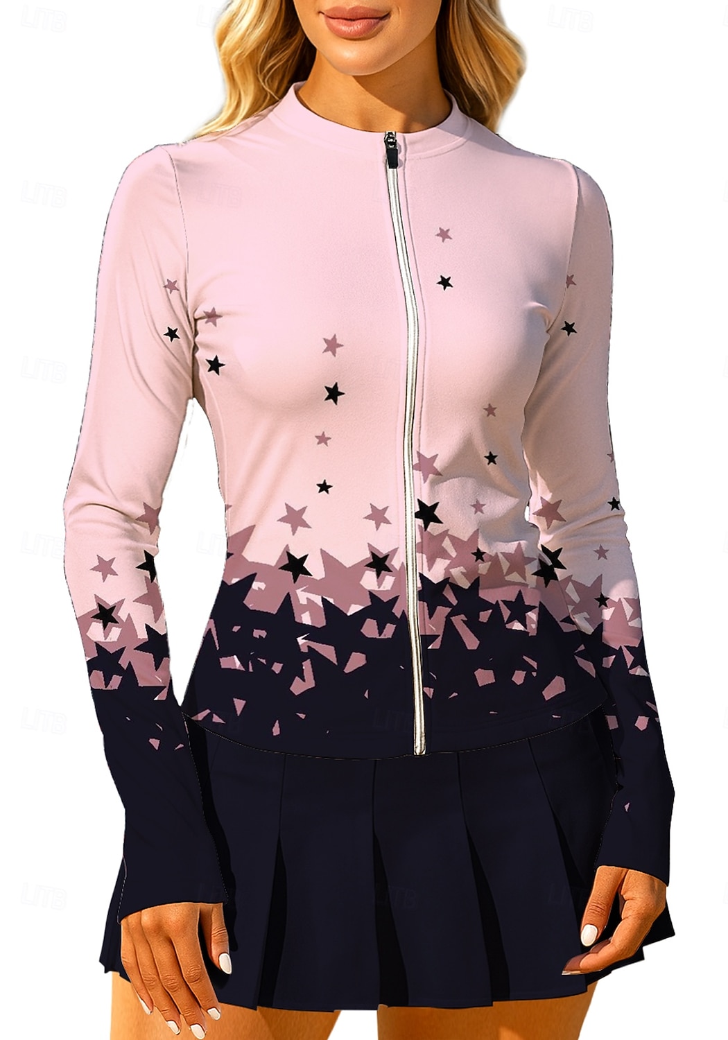 Women's Geometric Gradient Tops Sport Shirt Tennis Shirt Tennis Top Long Sleeve Zipper Floral UPF50+ UV Resistant High Elasticity Moisture Wicking Breathable Volleyball Tennis Golf Round Stand Collar 2026 - $20.99 –P1