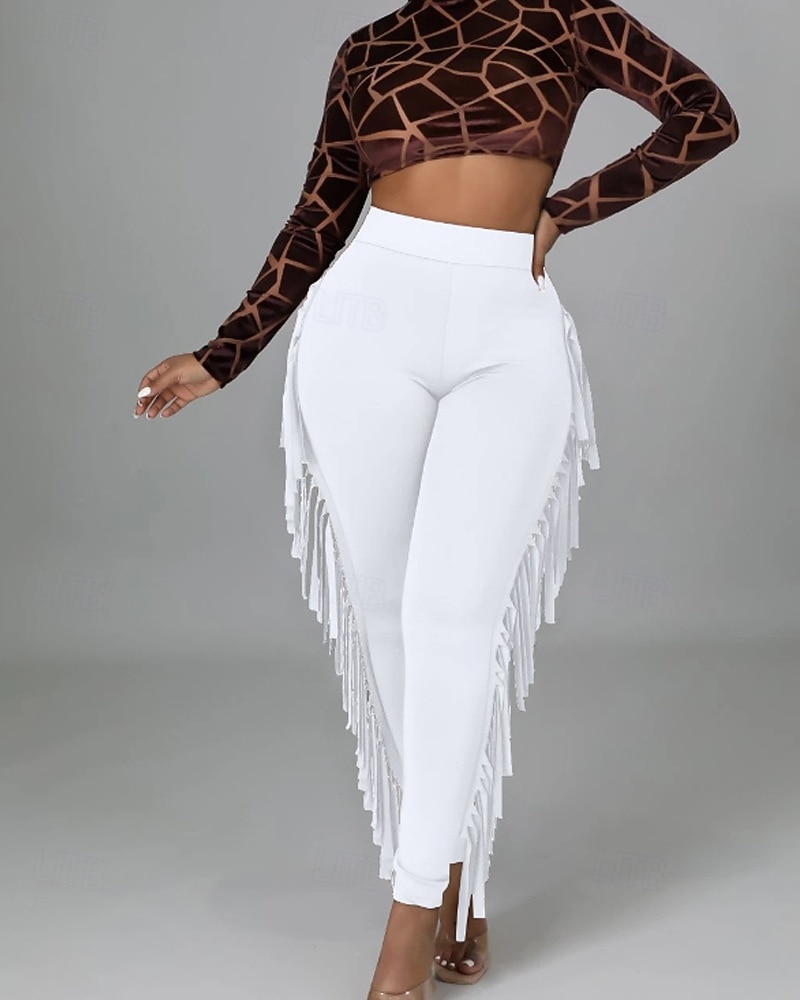 Naisten Housut Sukkahousut Mukavat leggingsit Katutyyli Vapaa-aika Täyspitkä Luonnollinen Tavallinen Tupsu Joustava vyötärö Mukava Pyhäpäivä Arki-asut Viikonloppu purppura Musta Valkoinen Armeijan 2025 - $24.99 –P3