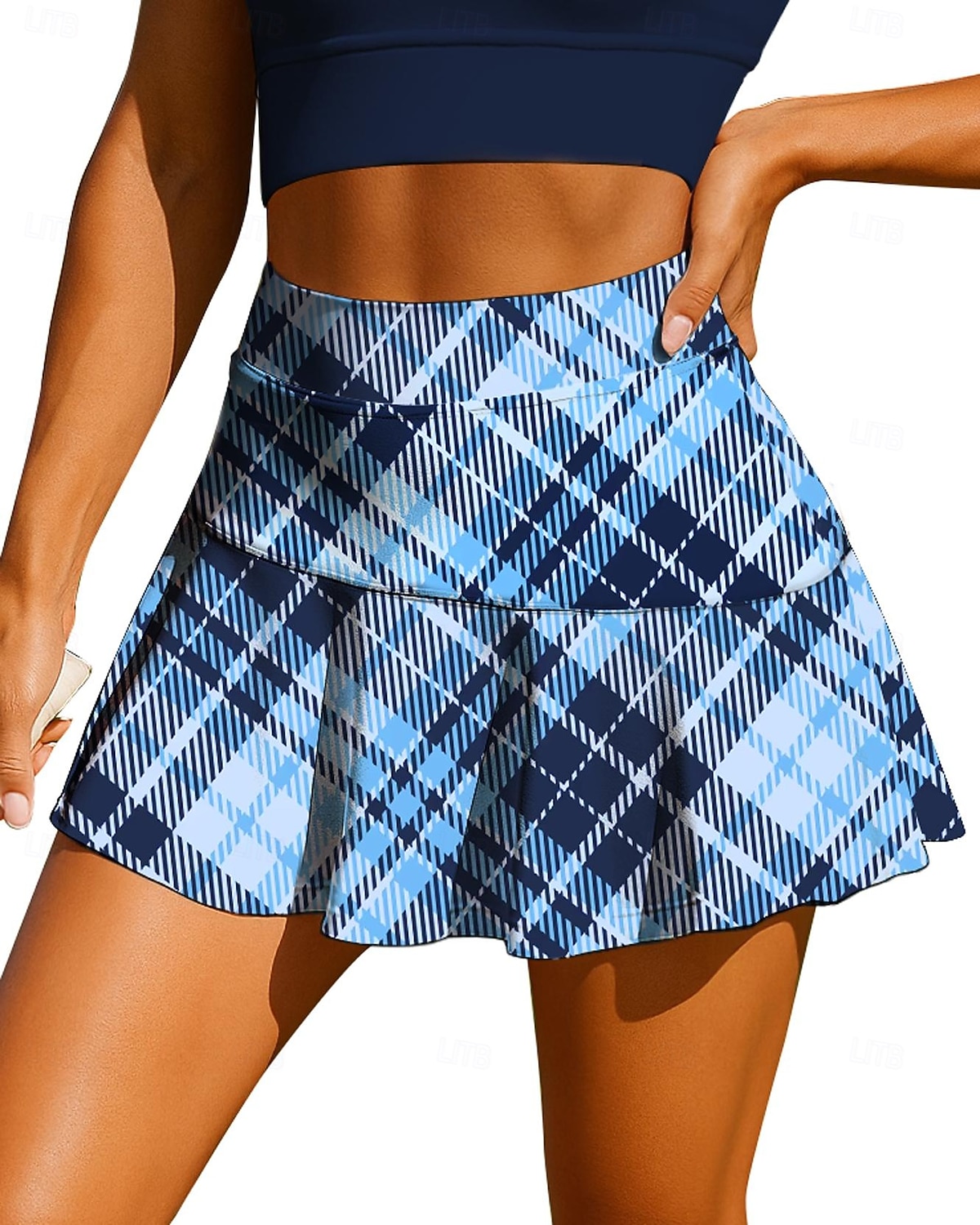 Mujer Graphic Geométrico Cuadros A Cuadros Falda de tenis Retazos Bolsillo 2 en 1 UPF50+ Resistente a los rayos UV Multicapa Voleibol Tenis Bádminton Bermudas Vestidos Rosa Azul Ropa de tenis 2025 - $14.39 –P3