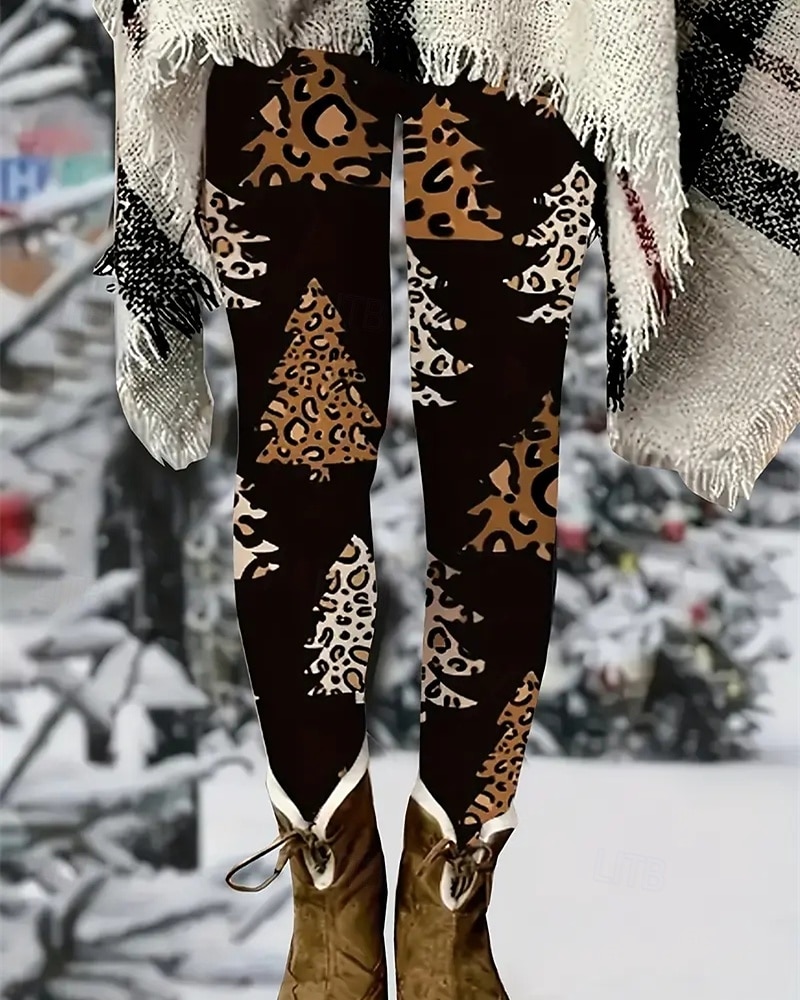 Dam Byxor Damasker Mysiga leggings Streetwear Ledigt Fullängd Hög midjaPantsJul Leopard Träd Elastisk midja Mönster Mateial som andas Bekväm Elastisk Semester Gata Dagliga kläder Svart Sommar Vår Höst 2025 - $23.99 –P1