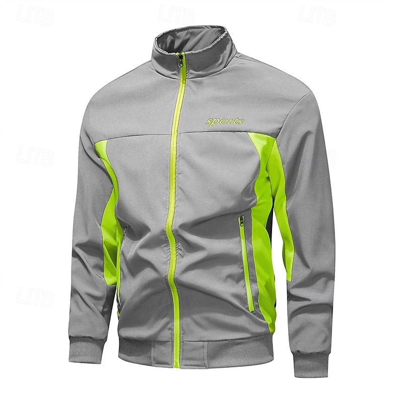 Herren Outdoorjacke Windbreaker Wanderjacke Urlaub Täglich Atmungsaktiv Tasche Spleißen Frühling Herbst Farbblock Mode Klassisch Stehkragen Regulär Schwarz Hellgrau Armeegrün Dunkelblau Dunkelgray 2025 - $34.99 –P8