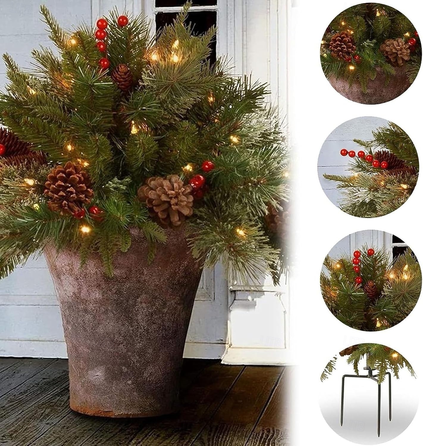urne de remplissage pour sapin de Noël artificiel pré-éclairé, 8 modes &Piquets d'arbre de Noël alimentés par batterie et minuterie adaptés aux allées, patios, jardins, fêtes d'anniversaire, de 2025 ? $35.99 –P6