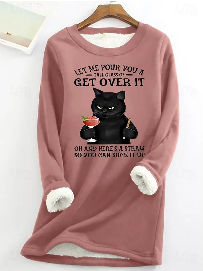Damen Pullover Sweatshirt Druck Katze Buchstabe Lässig Komfort Langarm Rundhalsausschnitt Normale Oberteile Straße Alltagskleidung Blau Schwarz Rosa Rote Grau Herbst Winter 2026 - $27.99 –P7