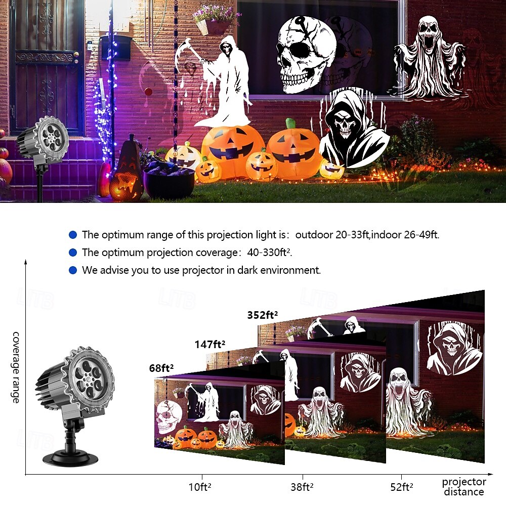 1 stuk Halloween buiten stereoscopisch projectielicht met hoge helderheid, skelet reaper grondplug in wandlamp, verticale festivalsfeer decoratieve verlichting US/EU/UK/AU plug 2025 - $32.99 –P2
