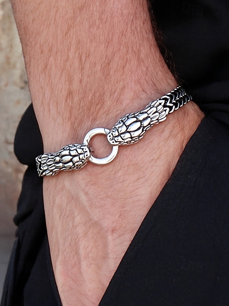 Halloween-armbånd med slangehode til herre – gotisk punk-kjede i rustfritt stål med armbåndsmykker til fester, cosplay og uteliv 2025 - $9.99 –P1