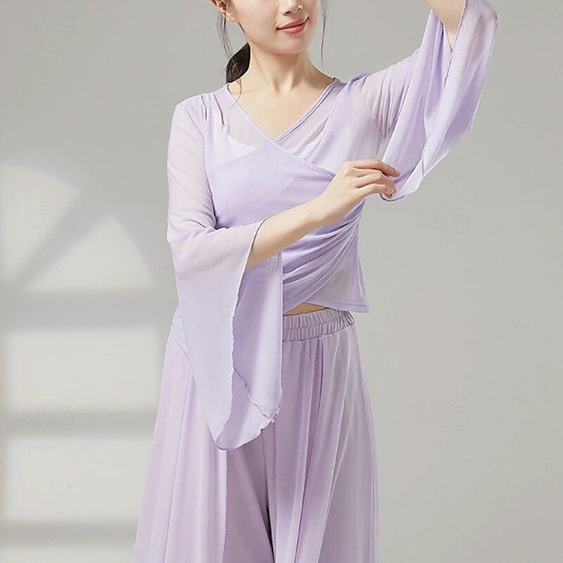 Sportkläder Topp Ren Färg Tvinning Tyll Dam Prestanda Träning Långärmad Hög Polyester 2025 - $33.99 –P3