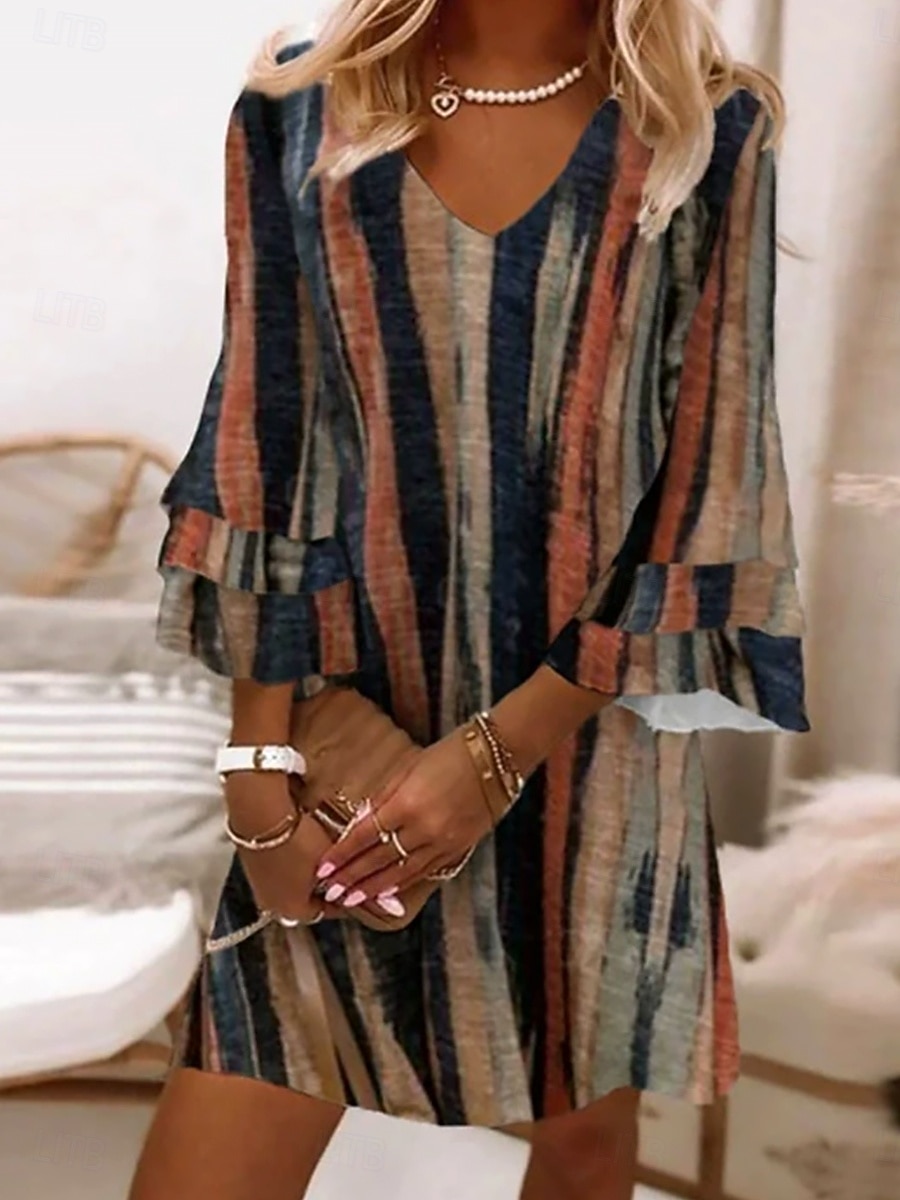 Per donna Mini Abito Vestito Estivo Vestito Casual Abito a trapezio Vacanza Casual Boho Feste Vestibilità regolare Floreale Grafico Astratto Manica 3/4 Scollo a V Magenta Blu inchiostro Arancione del 2026 a $41.99 –P2