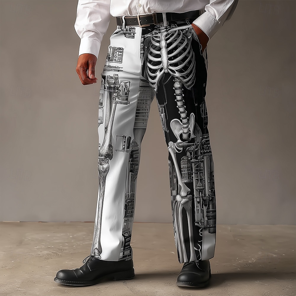 Мужские костюмы скелетов брюки классические брюки брюки костюма средняя талия темный панк готический стиль outdoor праздники прямые брюки с карманами весна осень 3D печать черно-белые черные 2025 - $30.99 –P1