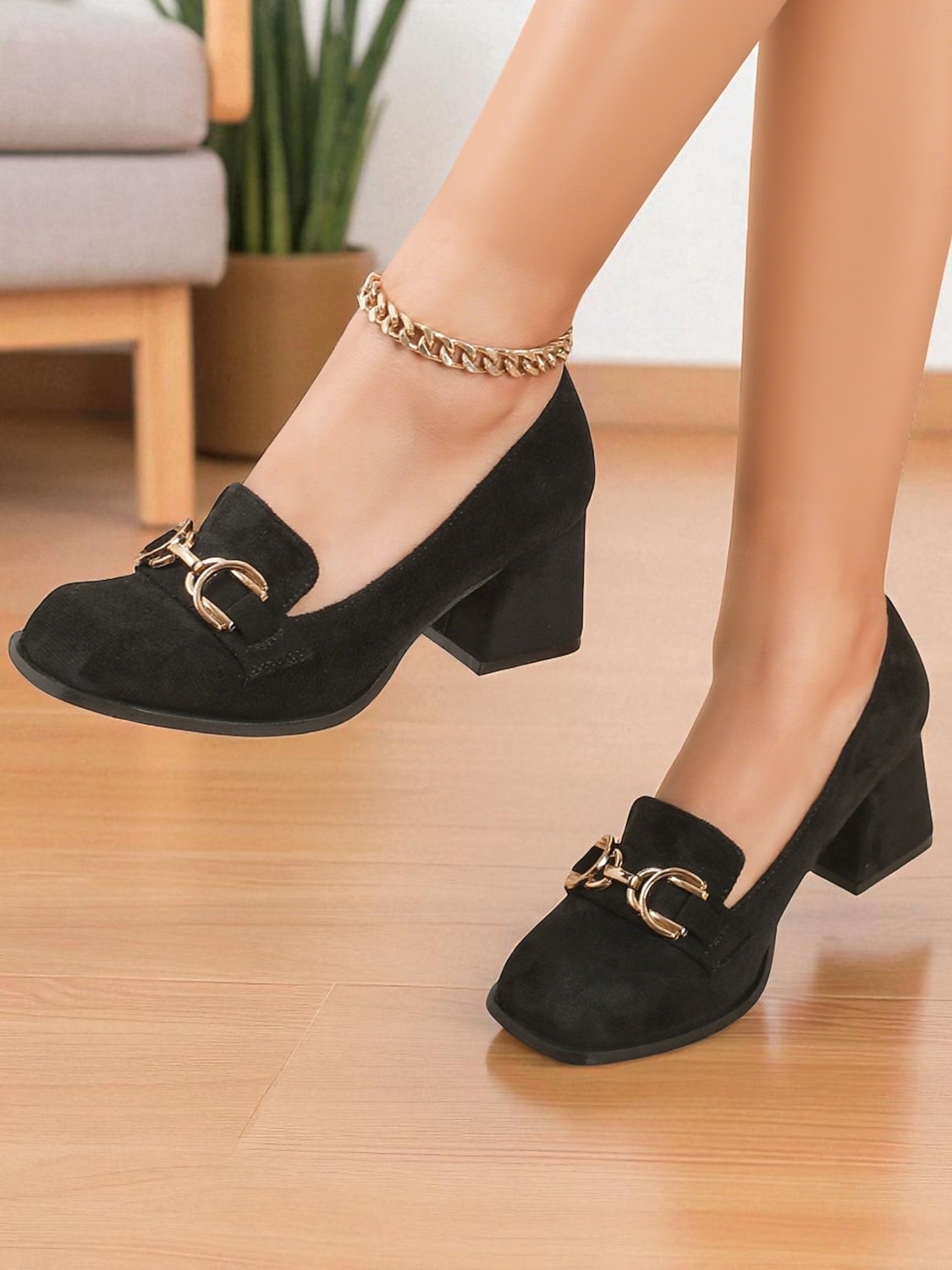 Mocassins à talon carré en daim bordeaux pour femmes - chaussures habillées à enfiler à bout carré avec détail mors doré, style rétro classique pour le bureau, les tenues d'affaires et les occasions de 2025 ? $42.99 –P2