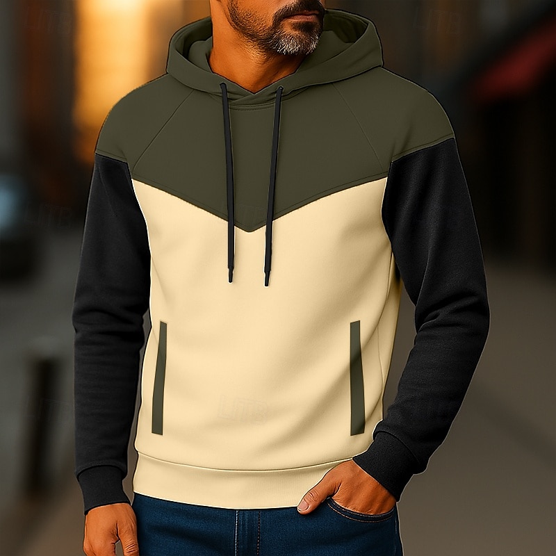 Homens Moletom Moletom com capuz Adamascado Preto Branco Amarelo Verde Tropa Com Capuz Tecido Patchwork Bloco de cor Desportos e Ar livre Casual Diário Roupa de rua Legal Roupa de Esporte Primavera de 2025 por $17.99 –P1