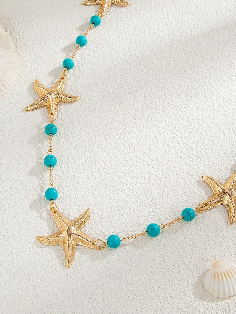 Cintura da donna con catena in vita e perline turchesi a forma di stella marina - gioielli da spiaggia in lega bohémien per outfit estivi e look da vacanza del 2025 a $11.99 –P6