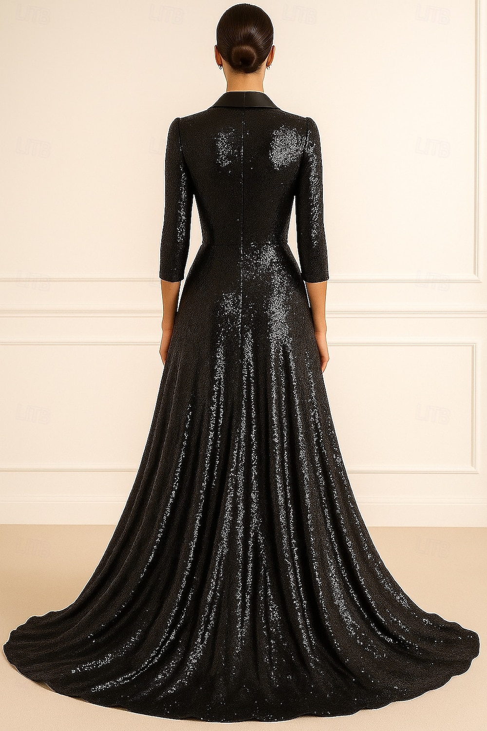 Rochie de smoking Linia -A Oficial Nuntă Invitat la nunta Sequin Strălucire Elegant Mânecă 3/4 plisată Lungime Podea revere crestate 2025 - $149.99 –P3
