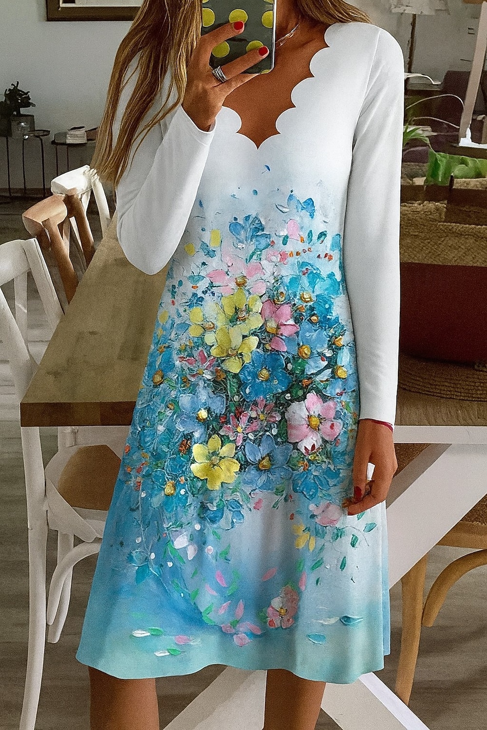 Pâques Femmes Mini Robe Robe fourreau Occasionnel Boho Quotidien Coupe régulière Fleuri Graphique manche longue Col en V Bleu Violet Vert Printemps Automne Hiver de 2025 ? $22.99 –P1