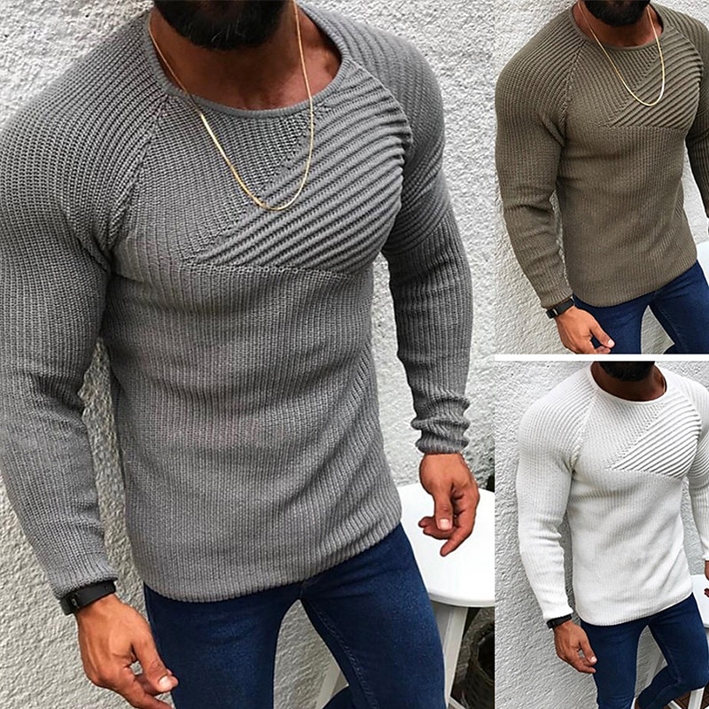 Herren Pullover Strickpullover Gerippt Stricken Normale Oberteile Gestrickt Einfach Rundhalsausschnitt Mode Basic Urlaub Alltagskleidung Bekleidung Herbst Winter Schwarz Weiß M L XL 2026 - $40.99 –P1