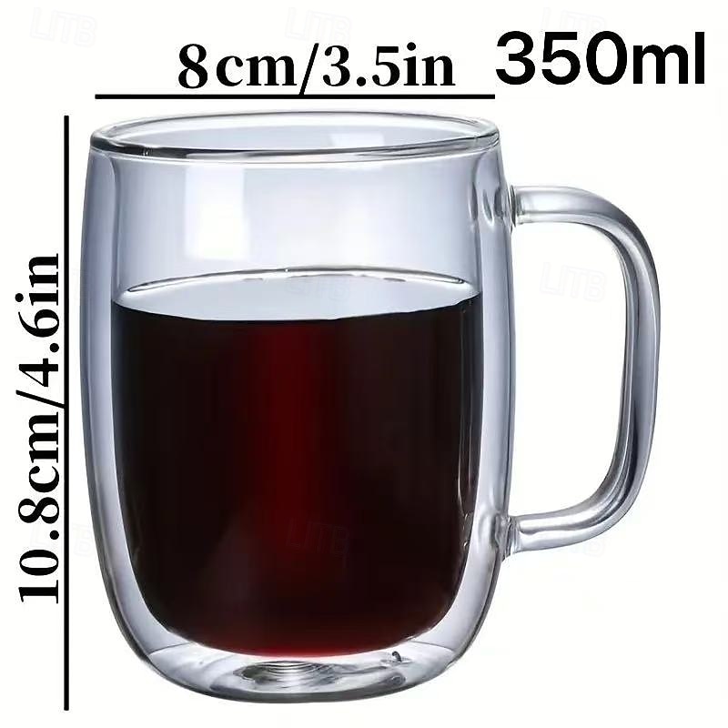 2 stk. dobbeltveggede glasskaffekrus med håndtak, isolerte glasskopper i borsilikatglass med stor kapasitet, varmebestandig klart glass for kaffe, te, latte, cappuccino, smoothies og kalde drikker. 2026 - $19.99 –P4