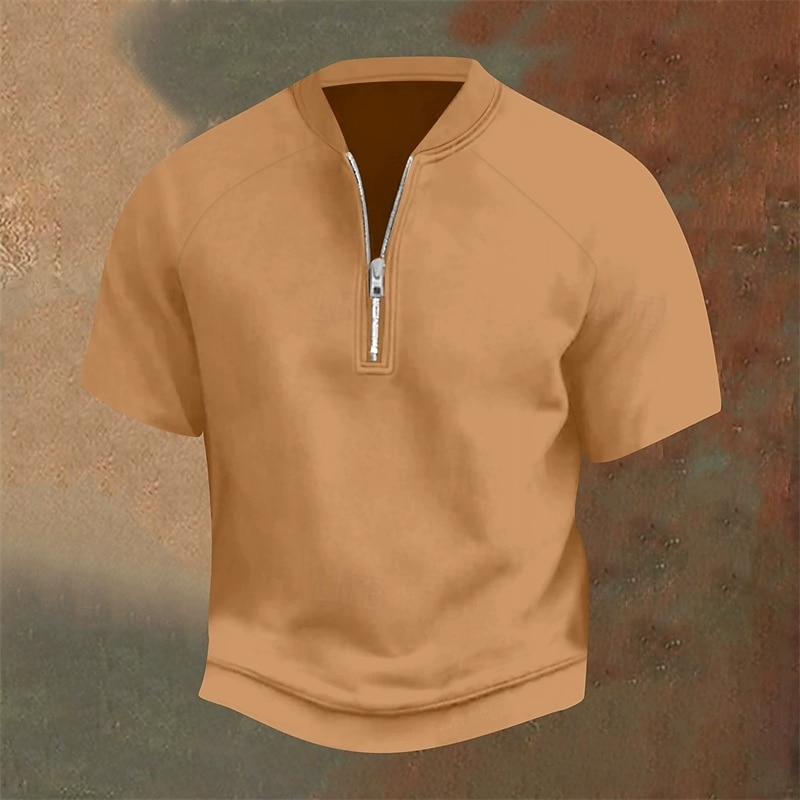 Homme Polo Polo quart de zip Tenue quotidienne Date Zip quart Manche Courte Mode Basique Uni Fermeture éclair Été Coupe régulière Jaune clair Noir Jaune bleu marine Violet Orange Polo de 2025 ? $20.99 –P10
