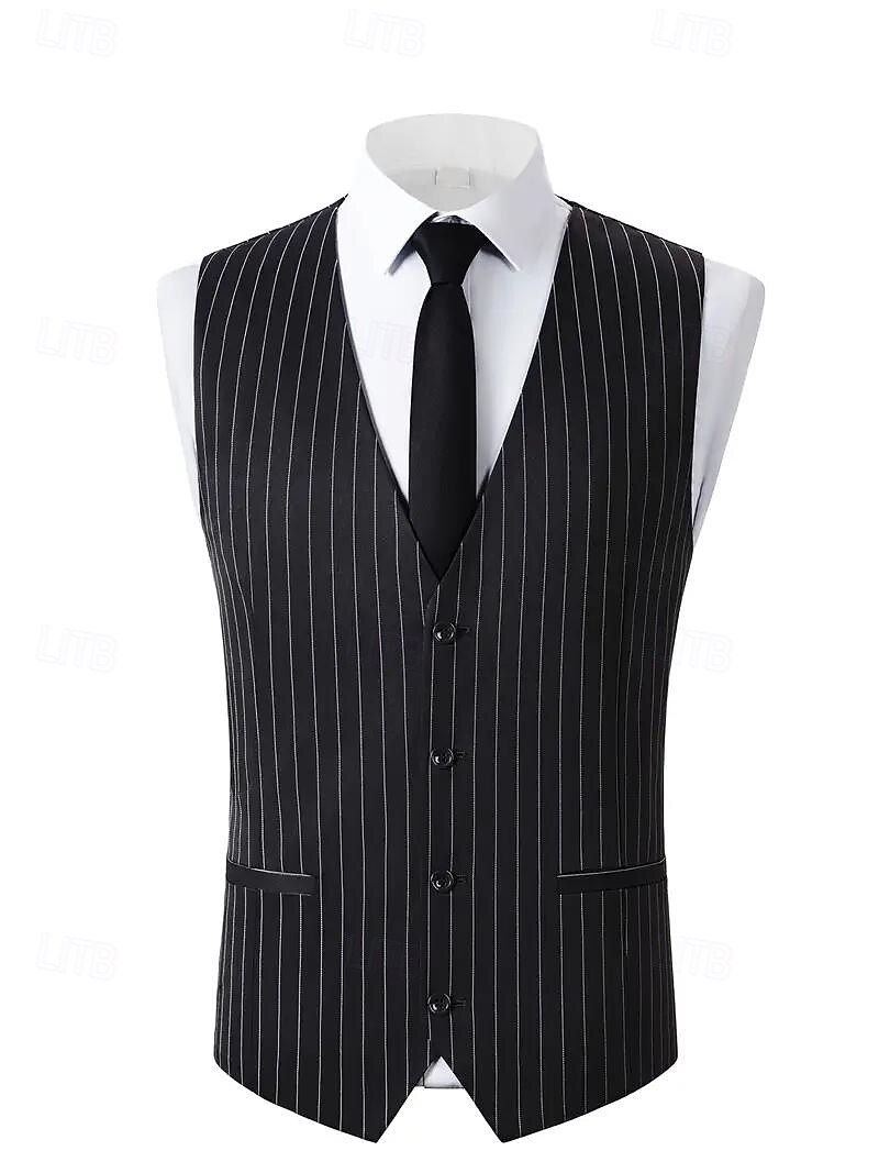 Uomo Abiti da lavoro Casuale Semi-Formale Nero Primavera, Autunno, Inverno, Estate Tuta Bavero classico Formale A righe Vestibilità su misura 3 pezzi Monopetto Due Bottoni del 2026 a $136.99 –P4