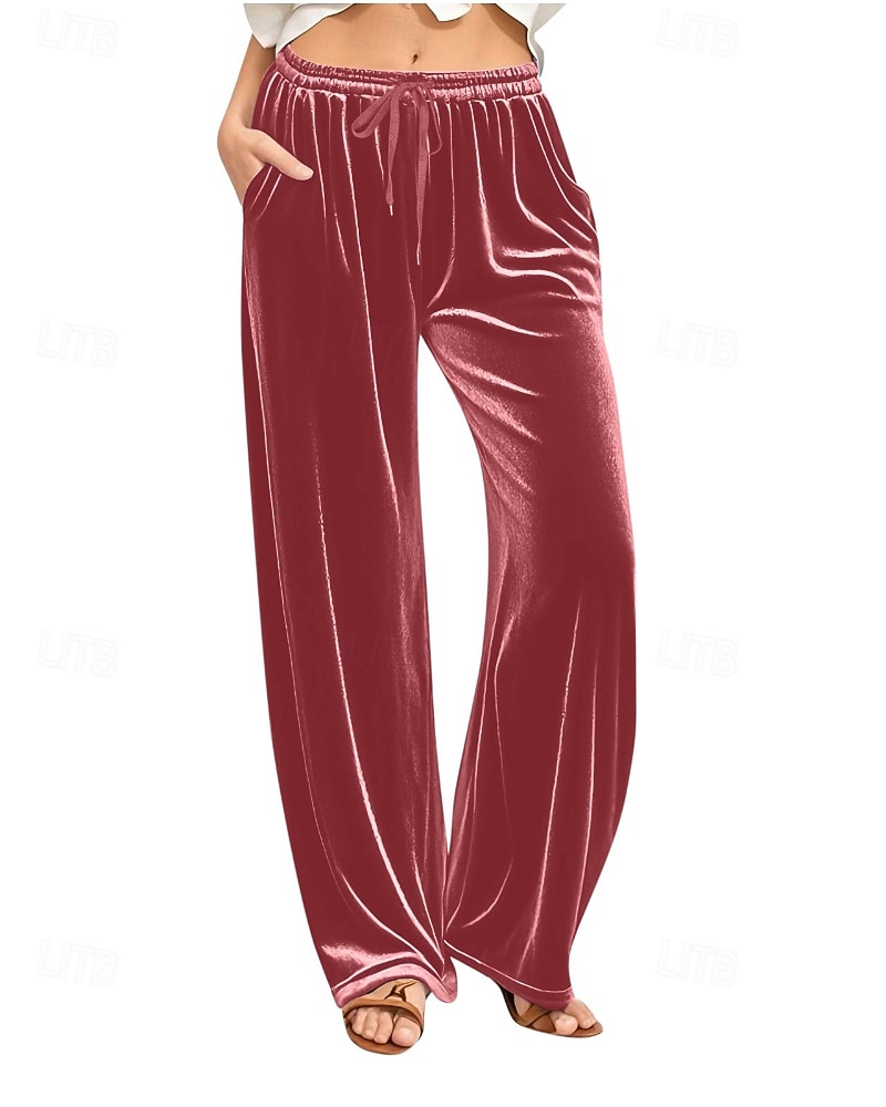Жен. Широкие Вельветовые брюки Брюки Уличный стиль На каждый день Полная длина Средняя талия Полотняное плетение Карман Эластичный шнурок Удобный Для улицы Праздники выходные 2025 - $24.99 –P5