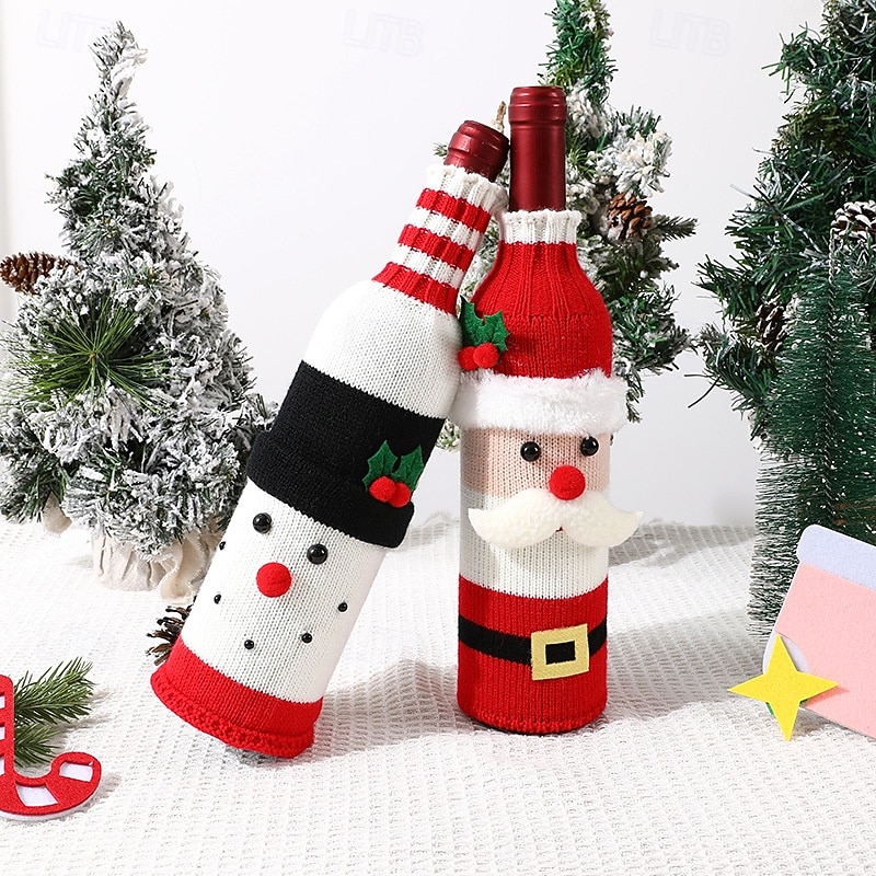 Capa para garrafa de vinho de Natal com champanhe e vinho natalinos com design de Papai Noel, rena e boneco de neve, decoração de mesa festiva para restaurantes, hotéis, jantares, festas e decoração de 2025 por $7.99 –P6