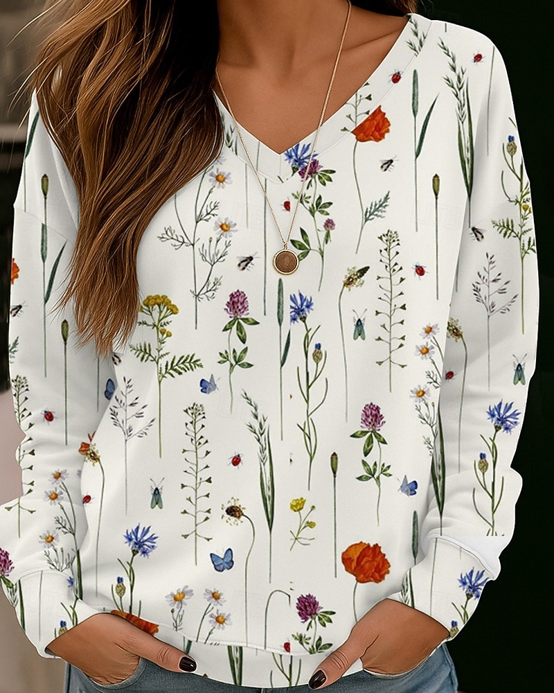 Per donna Felpa Pullover Stampato Floreale Streetwear Casual Manica Lunga Scollo a V Top Regolari Streetwear Ferie Uscire Bianco Giallo Rosso Verde Autunno del 2026 a $23.99 –P2