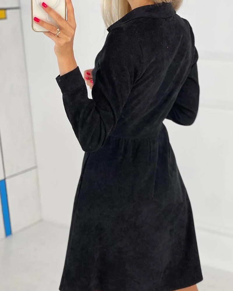 Pentru femei Rochie Mini Rochii Tip Cămașă Clasic Modern În aer liber Vacanță Sfârșit de săptămână Fit regulat Simplu Manșon Lung Guler Cămașă Negru Albastru piscină Mov Kaki Toamnă 2025 - $22.99 –P20