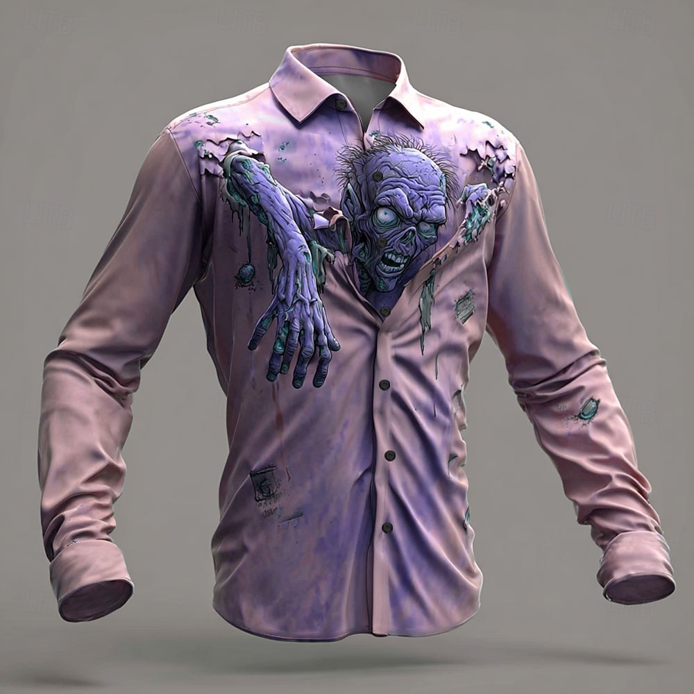 Halloween Pánské Horor Halloweenské kostýmy Zombie Košile Košile na knoflíky Dlouhý rukáv Temný punk gotický Venkovní Dovolená Léto Jaro Přehnutý 3D tisk košile s límečkem Světlá růžová Vodní modr 2025 - $25.99 –P2