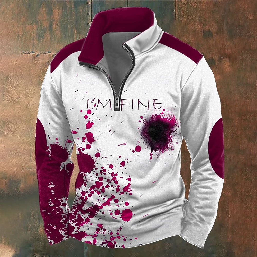 Halloween Per uomo Grafico Macchie di sangue Felpa Esagerato Gotico Manica Lunga Collo Alto Feste Club Rosso Blu Cerniera Zip a un quarto Autunno Inverno progettista del 2025 a $28.99 –P4