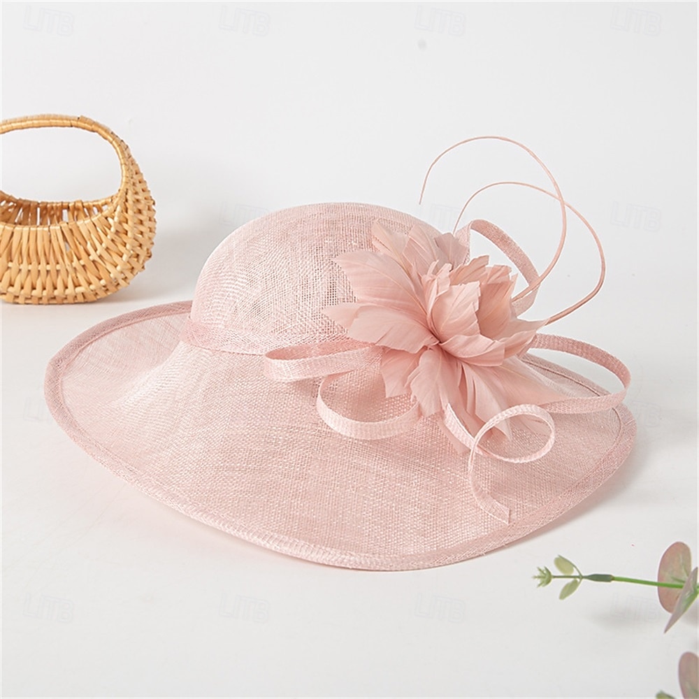 Hatter Sinamay Solhatt Bryllup Ferie Te Fest Hesteløp cocktail Elegant Årgang Solbeskyttelse Med Blomster Hodeplagg Hodeplagg 2025 - $86.99 –P6