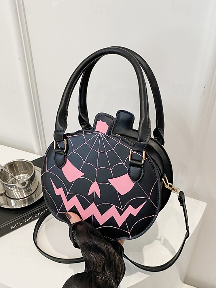 Halloween-pumpahandväska för kvinnor – söt axelväska med pumpamotiv och spindelnätsdesign, väska i konstläder för fest, cosplay och högtidskläder 2025 - $18.99 –P11