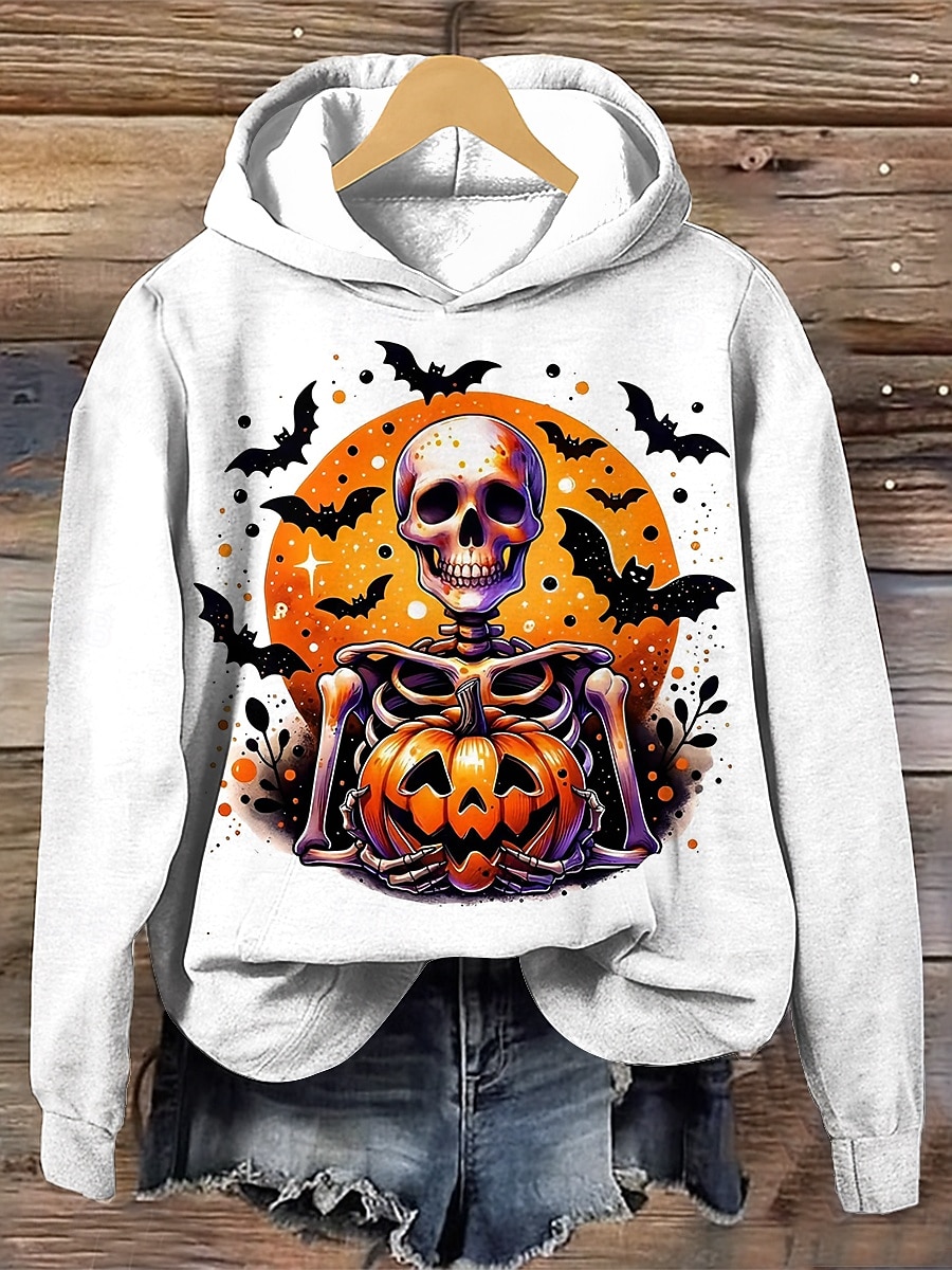 Halloween dámská mikina s kapucí pulovr oversize dlouhý rukáv běžný grafický čarodějnice módní potisk kapucí běžné svrchní kusy pouliční každodenní nošení stahovací potisk černá bílá fialová oranžová 2025 - $24.99 –P3