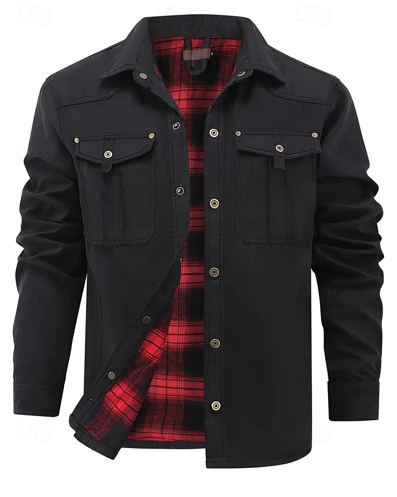 Herren Leichte Jacke Cargo-Jacke Freizeitjacke Urlaub Täglich Atmungsaktiv Tasche Herbst Winter Einfach Mode Klassisch Revers Regulär Schwarz Blau Khaki Jacken 2026 - $53.99 –P1