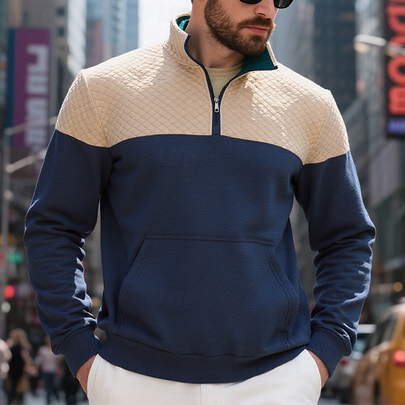 Hombre Sudadera Sudadera con estampado de gofres Sudadera con capucha y cremallera de un cuarto Sudadera con capucha de lana Sudadera con capucha forrada de polar Negro Verde Ejército Azul Marino 2025 - $23.99 –P6