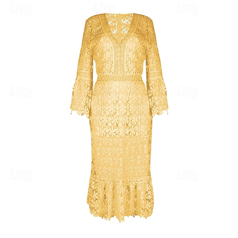 Damen Langes Kleid Maxikleid Spitzenkleid Freizeitkleid Sommerkleid Mode Modern Täglich Strand Wochenende Normale Passform Einfach Langarm V Ausschnitt Weiß Gelb Rosa Blau Sommer Frühling 2025 - $34.99 –P16
