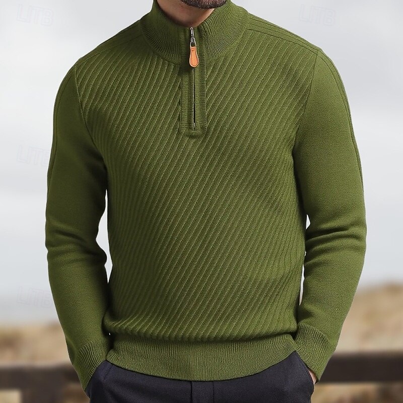 Homme Pull Pull à quart de zip Côtelé Tricoter Hauts Réguliers Tricoté Coupe ajustée Uni Col haut Tricots Contemporain Occasionnel Tenue quotidienne Vêtement Tenue Automne Noir Kaki M L XL de 2025 ? $35.99 –P3