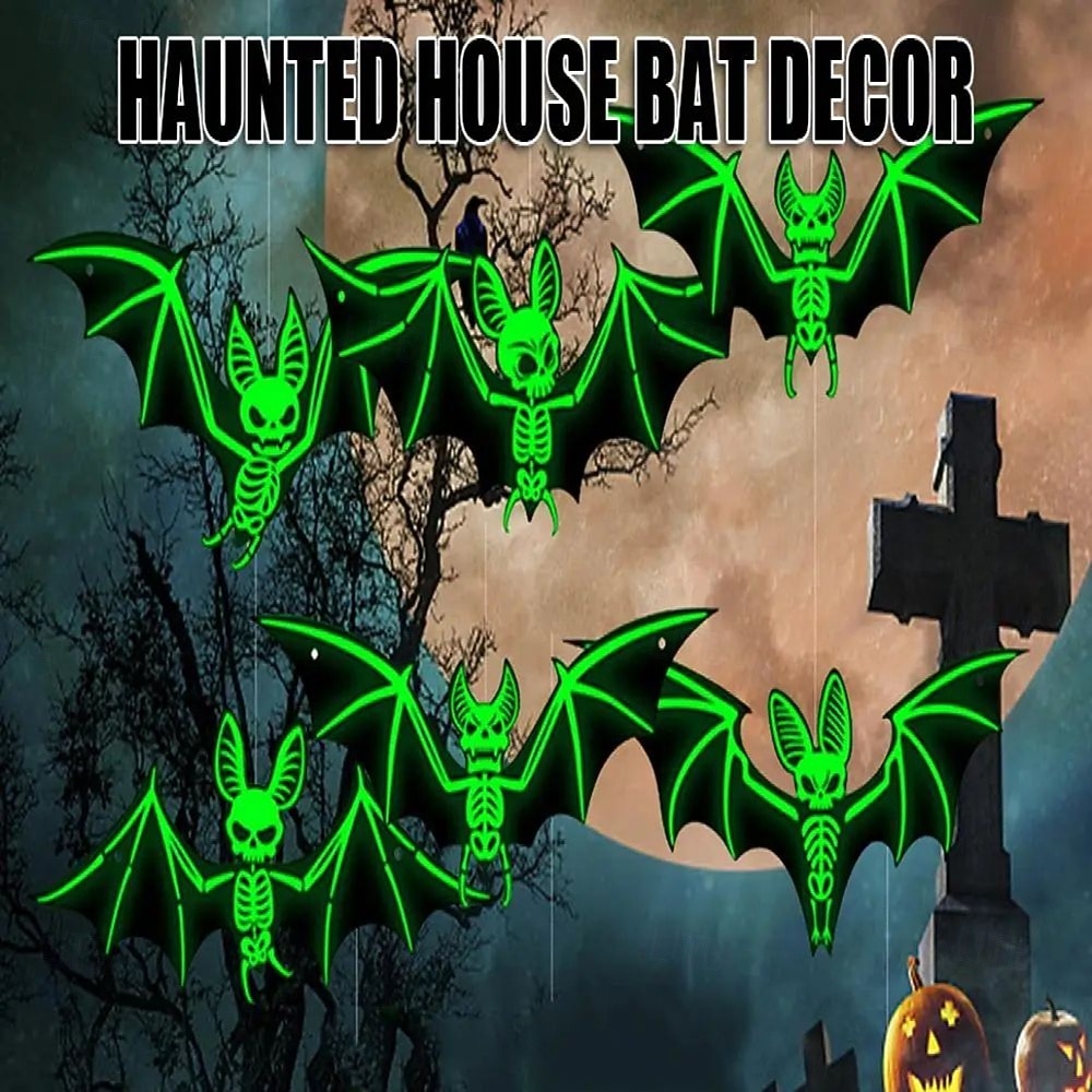 10 pezzi di decorazioni per l'atmosfera horror di Halloween, appese agli alberi con luce notturna fluorescente da pipistrello stereoscopico 3D, decorazioni per feste e case infestate del 2025 a $21.99 –P2