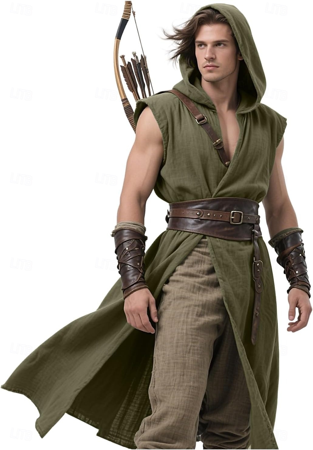 Retro Vintage Mittelalterlich Renaissance Weste Tunika Krieger Wikinger Kostüm Herren Vikinger Halloween Karneval Leistung Party LARP Erwachsene Gürtel Ganzjahres 2025 - $27.99 –P1